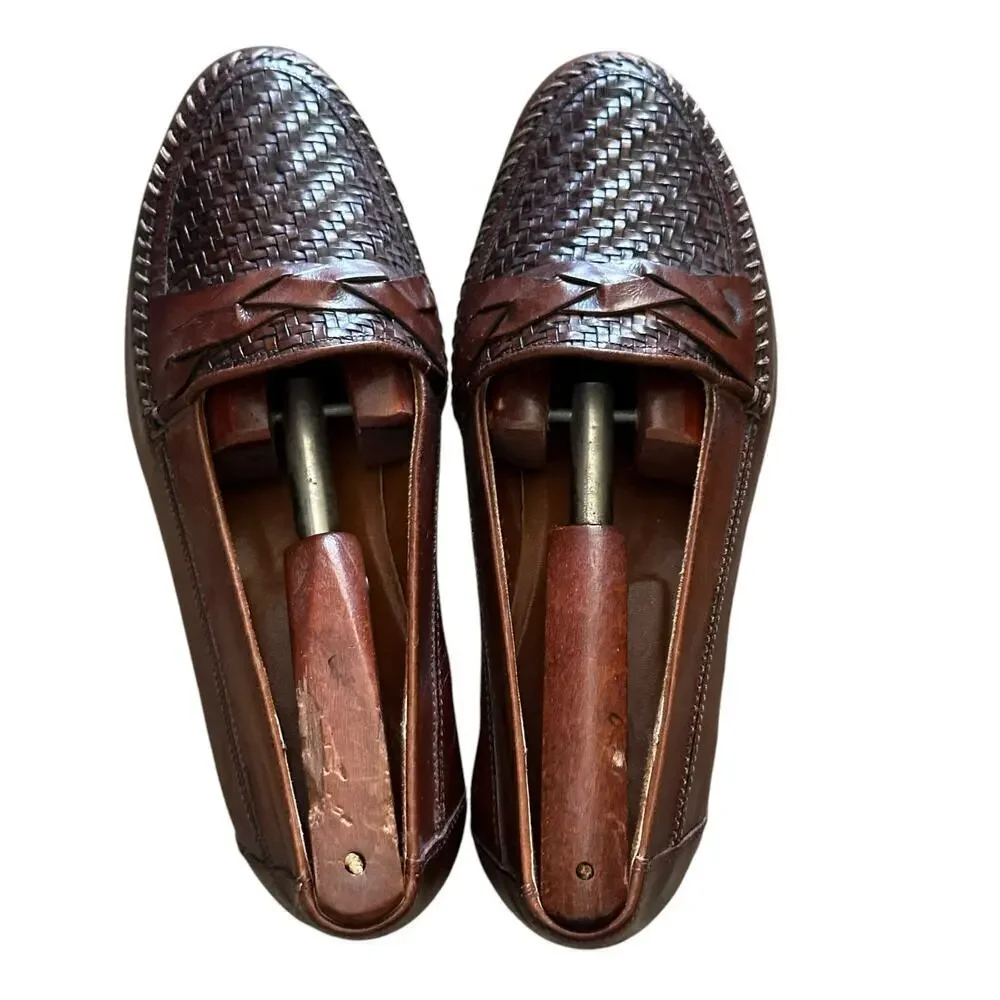 Vero Cuoio Men's Brown Woven Leather Loafers Slip-On Dress Shoes Size 7